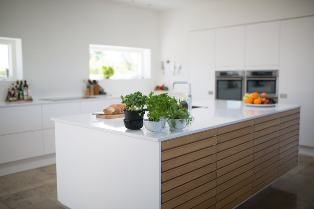 Green-Leafed Plants On Kitchen Island