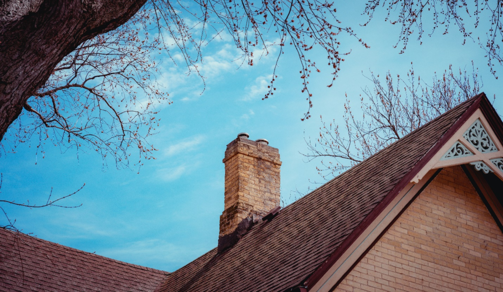 Chimney with a brick exterior.