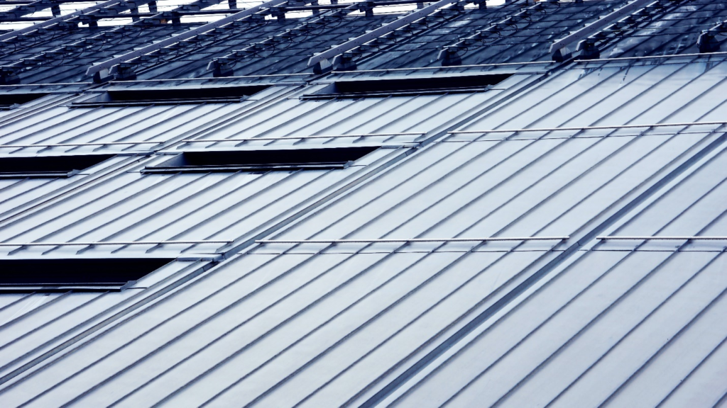 Blue-colored metal roof.