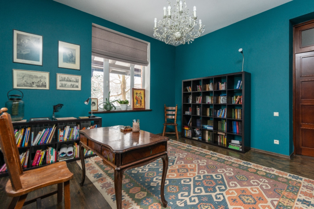 Aqua-colored interior of a room.