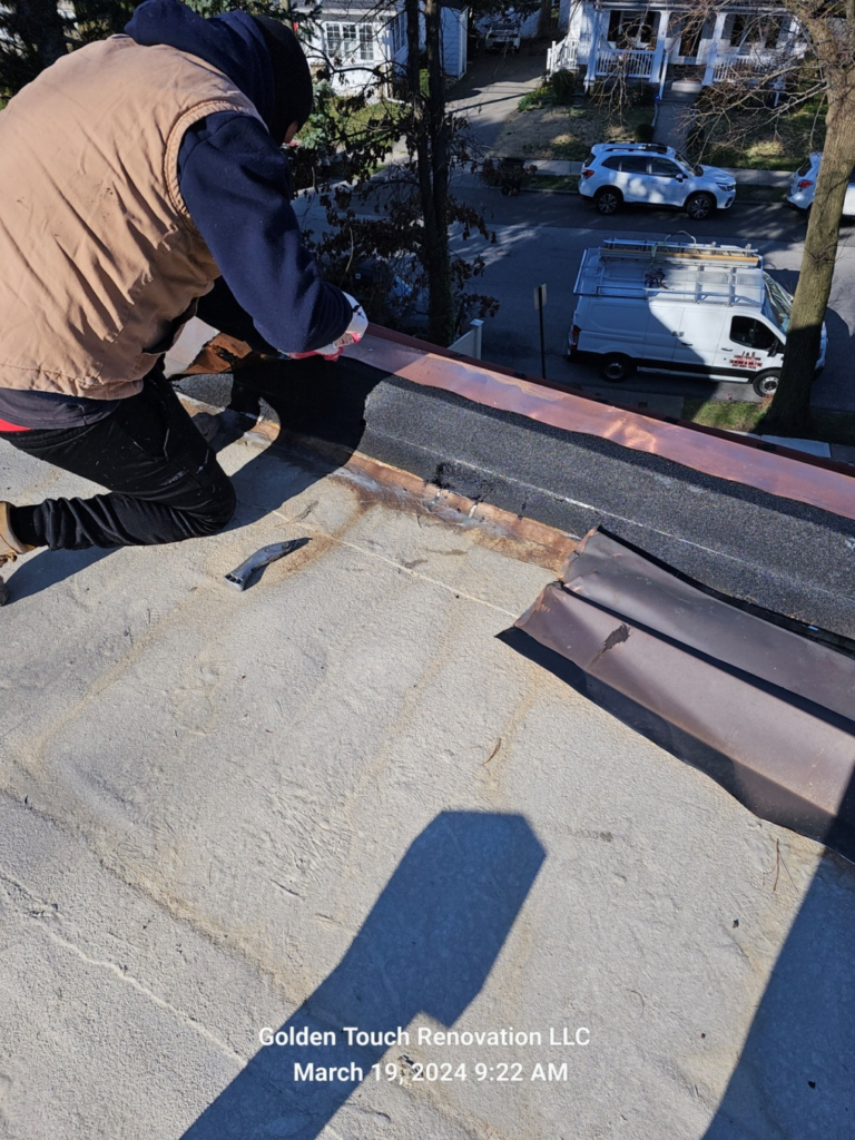 A person working on the installation of roof