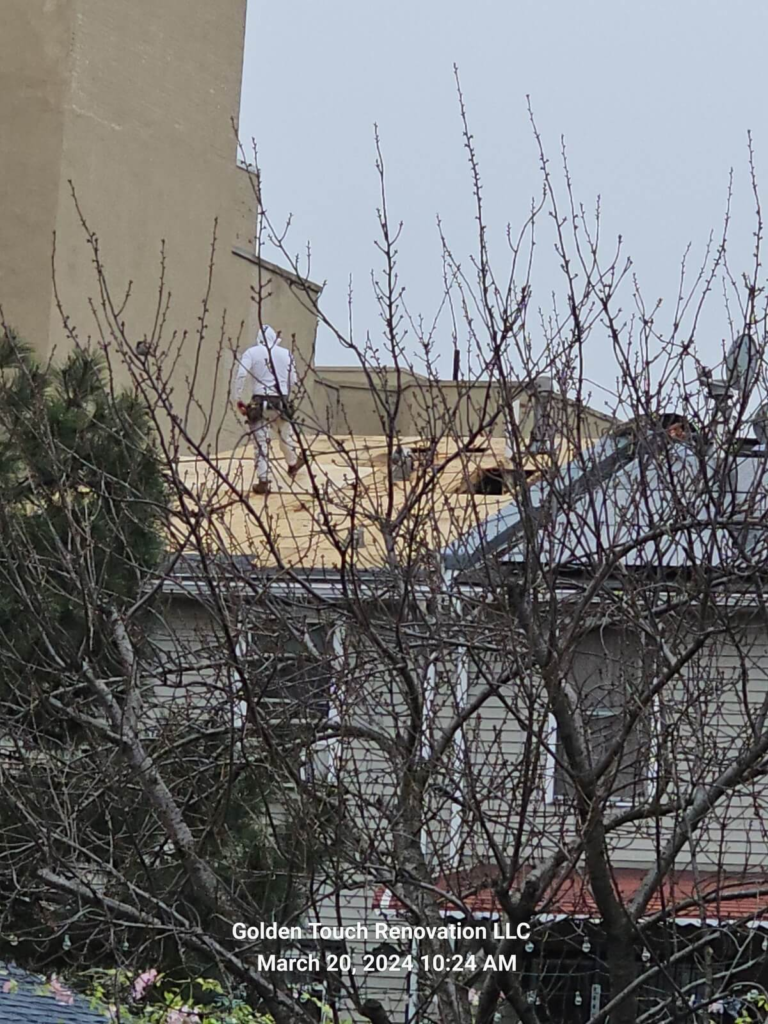 Inspection of a damaged residential roof