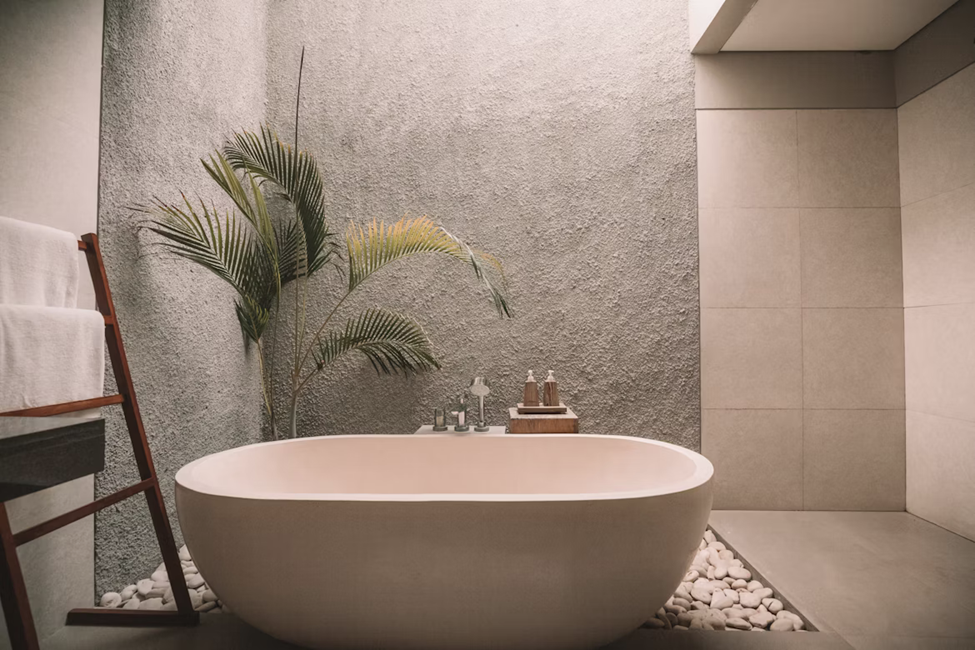  A luxurious bathroom with a walk-in shower and freestanding bathtub