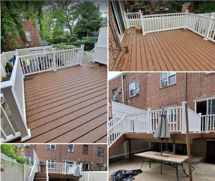 A collage of photos showing repaired decks