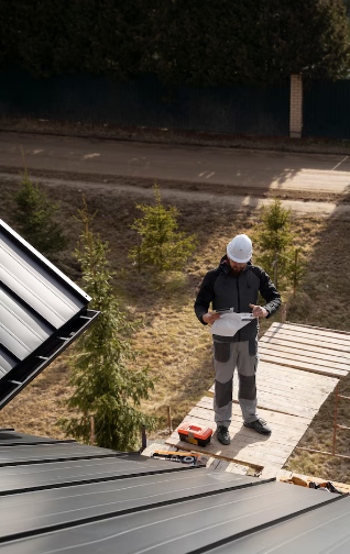 roofing contractor performing a detailed roof inspection on a residential home
