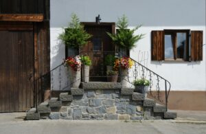 door surrounded by flowers